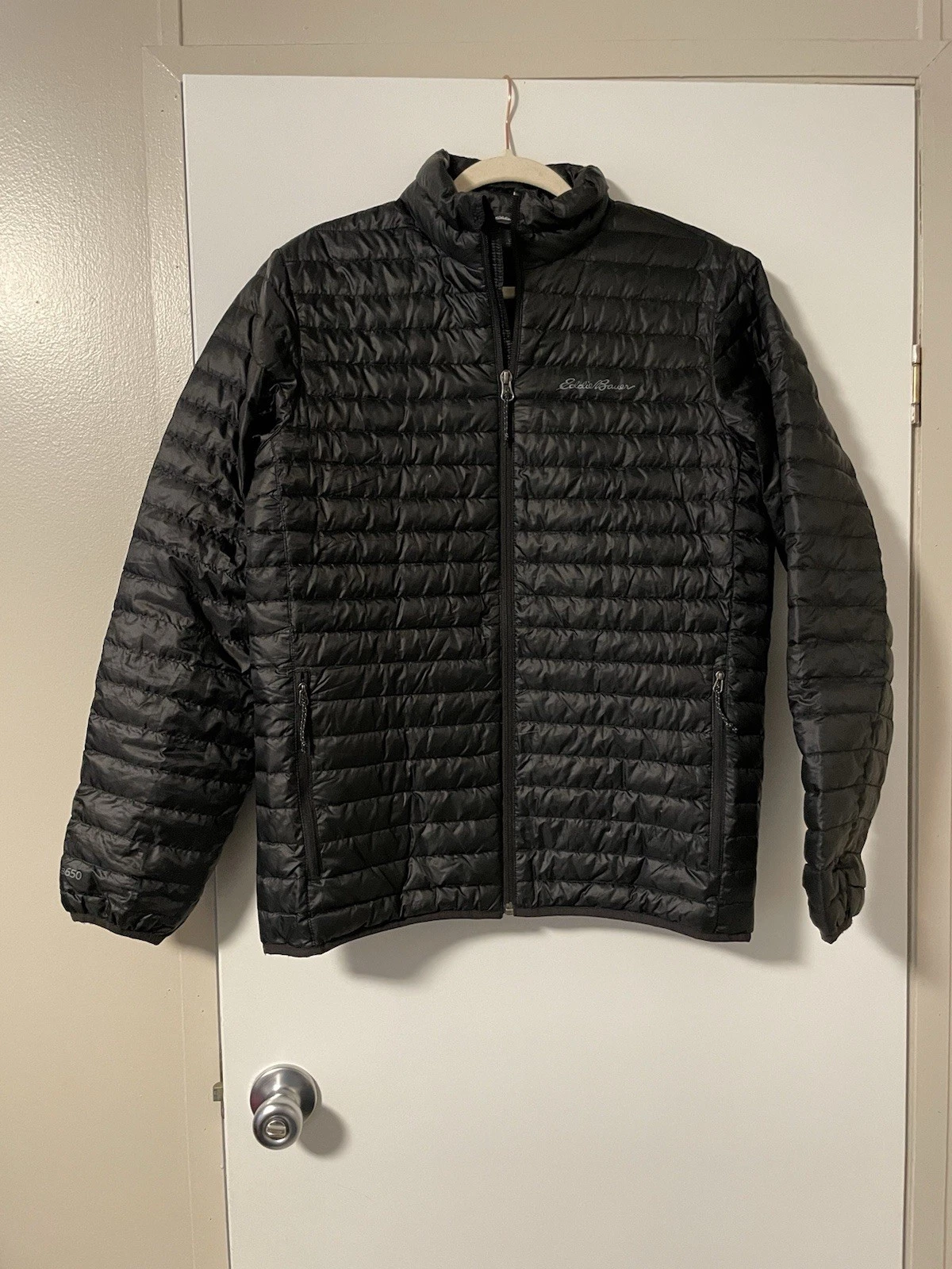 Eddie Bauer EB650 Down Quilted Puffer Jacket Men's sz Small Black Full Zip
