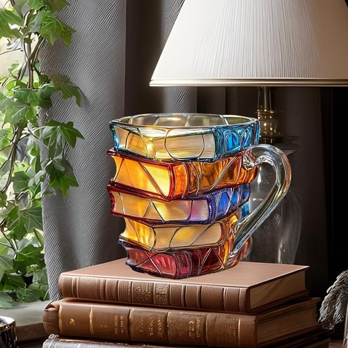 Painted Book Mug Novelty 3d Painted Book Coffee Mug Unique Books Stack Cup - Picture 4 of 14