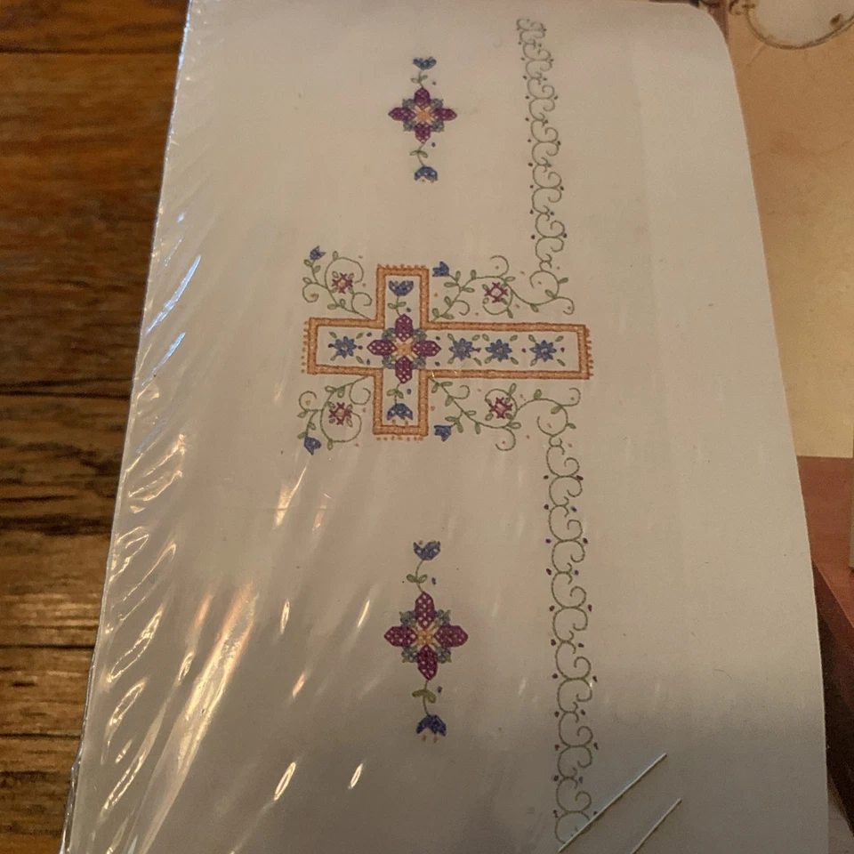 Janlynn Stamped Cross Stitch Pillowcases Kit Religious Cross 021-0935 (36) - Image 2 of 4
