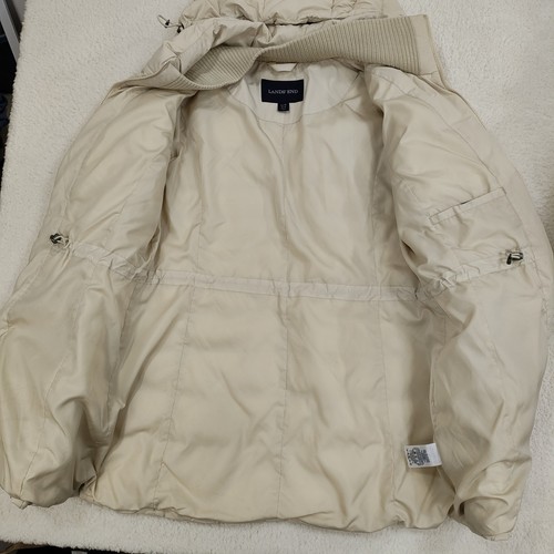 LANDS END Women's Down Fill Cream Hooded Quilted Puffer Coat Jacket Large Parka - Picture 14 of 19