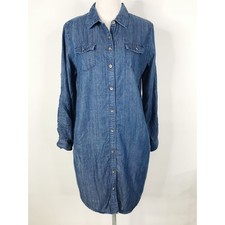 Banana Republic Shirt Dress Womens 12 Medium Blue Denim Jeans Chambray Button Up