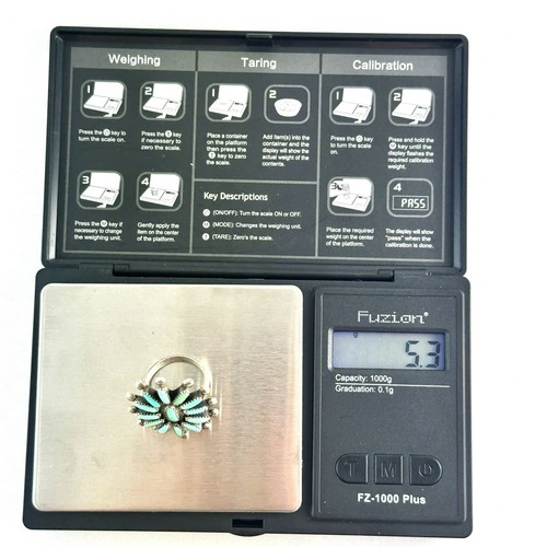 Vintage Zuni Sterling Silver Needle Point Turquoise Ring Size 6.25 - Picture 10 of 11