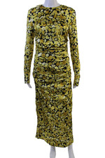 Ganni Women Bodycon Maxi Floral Silk Blend Dress Black Long Sleeve Size S