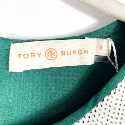 Tory Burch Sequin Top Lantilly Tunic Green Argyle White Pullover Sz 6 Runway - Picture 7 of 11