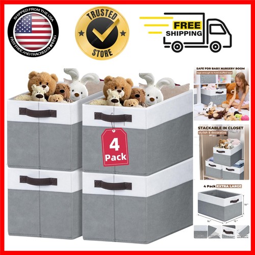 Stylish Closet Organizers - Extra Large Storage Bins 4 Pack for Home & Nursery