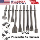 9Pcs Pneumatic Air Hammer Punch Chipping Bits 0.39 In Shank Tool Set Chisel🔥🔥
