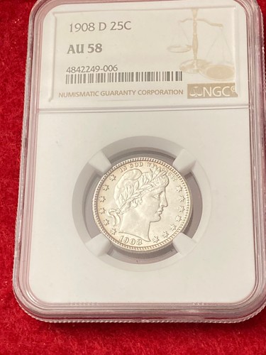 1908-D NGC AU 58 BARBER 25c SILBERMÜNZE EINE SEHR SCHÖN AUSSEHENDE MÜNZE
