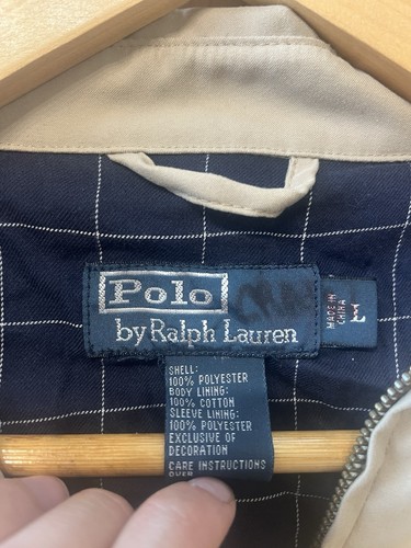 Polo Ralph Lauren Jacket Mens L Beige Harrington Coat Plaid Lined Pony Logo - Picture 3 of 4