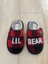 Dearfoams Size 13-1 Unisex "Lil Bear" Red Plaid House Slippers Non-slip