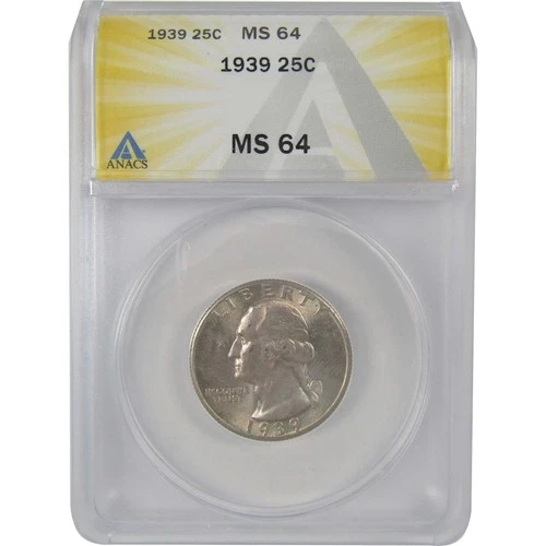 1939 Washington Silver Quarter MS 64 ANACS Uncirculated SKU:I25056