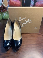 Christian Louboutin Bianca Black Patent Platform Pumps Red Bottoms 37.5