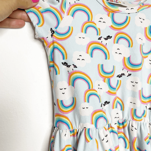 Abito Lularoe Dot Dot Smile Lucy manica corta arcobaleno unicorno tasche 2T ragazze - Foto 6 di 9