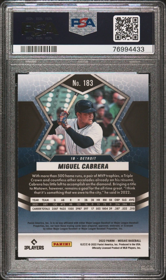 2022 Panini Mosaic #183 Miguel Cabrera - PSA 10 (Pop:1) - Image 2 of 2