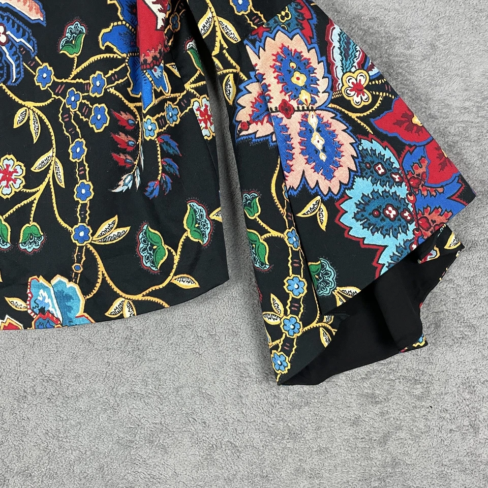 Top Alice + Olivia para mujer 4 negro floral manga campana declaración lujo retro audaz Foto 4 de 4