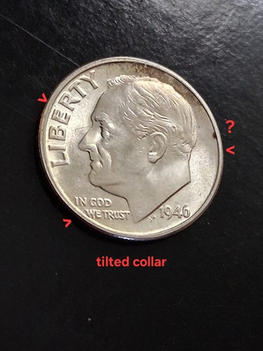 1946 D ROOSEVELT DIME DDO-007, ERRORS- STRUCK THRU DEBRIS, TILTED COLLAR. NICE!! - Picture 13 of 24