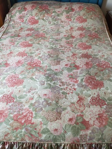 VINTAGE SANDERSON TAILLIERTE TAGESDECKE ROSE PFINGSTROSE LEINEN DOUBLE PROFESSIONELL HERGESTELLT  - Bild 3 von 11