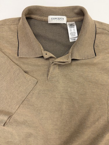 Vintage Ribbed Polo Shirt Men XL Tight Beige Minimal Pima Cotton Blend Claiborne - Picture 18 of 20