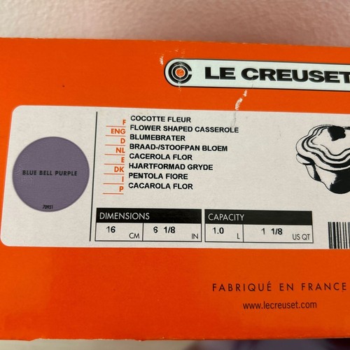 Le Creuset Petit Cocotte Fleur 16cm Blue bell purple color with outer box UNUSED - Picture 20 of 24