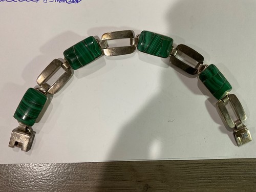 Vintage Malachite Sterling Silver 950  Bracelet made in Mexico- 8” - Picture 1 of 6