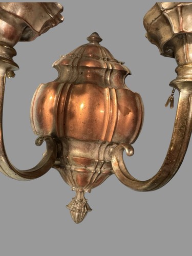 Applique da parete candelabro classico antico placcato argento su rame 2 luci - Foto 3 di 8