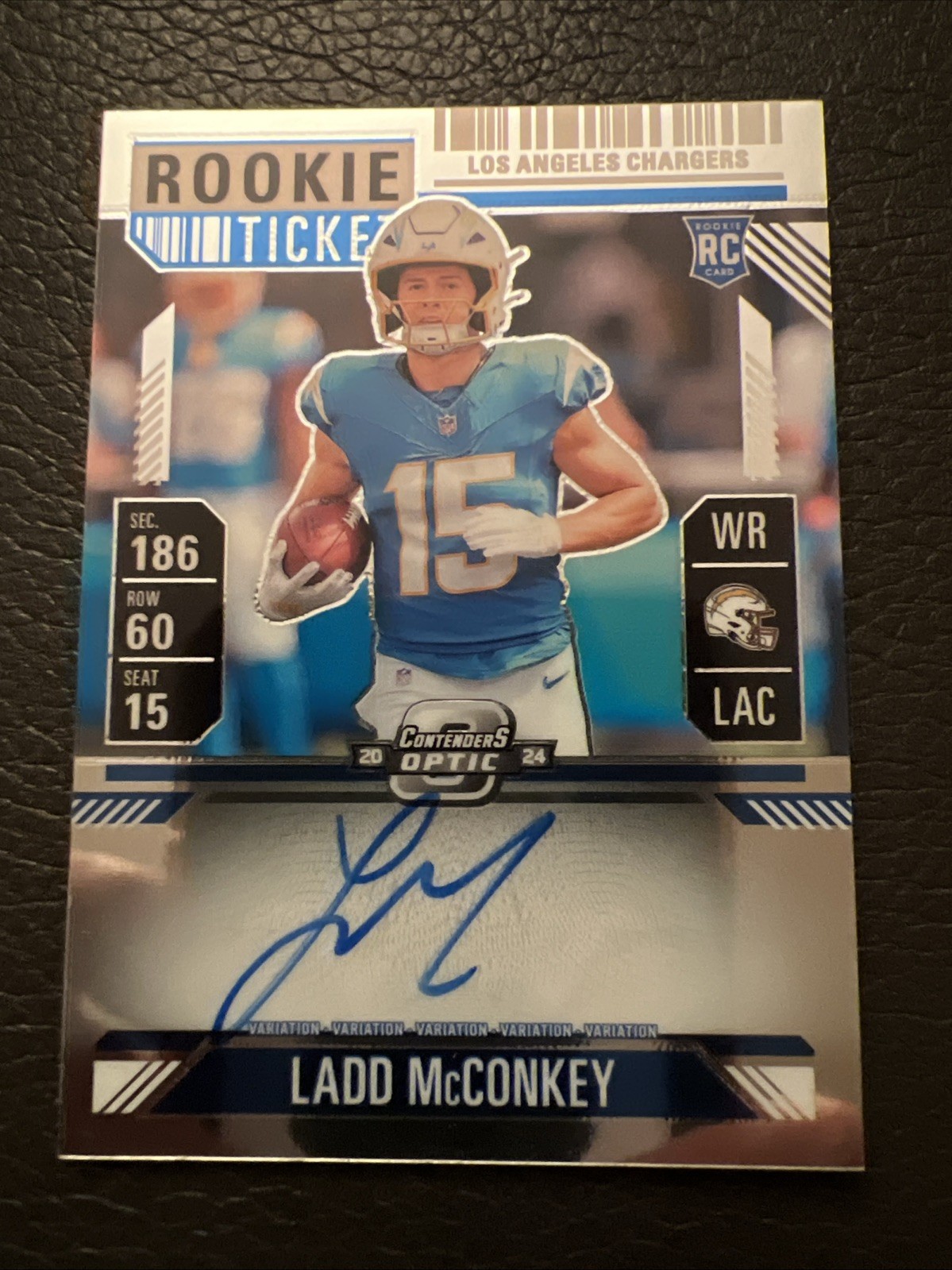 2024 Panini Contenders Optic Autographs Ladd McConkey #110 Silver Prizm (AU, RC)