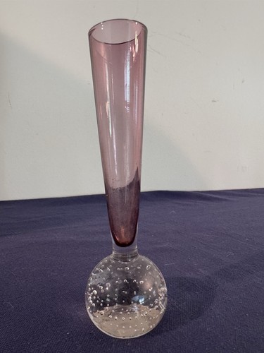 Vintage Amethyst Bud Vase Hand Blown Controlled Bubbles 6" - Picture 2 of 7