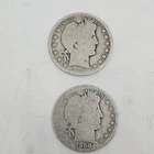 Lot of 2 Barber Half Dollars 1905 1908 Silver Coins Circulated