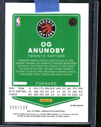 Donruss Optic #119 OG Anunoby Orange #/199 2021-22 - Imagen 2 de 2
