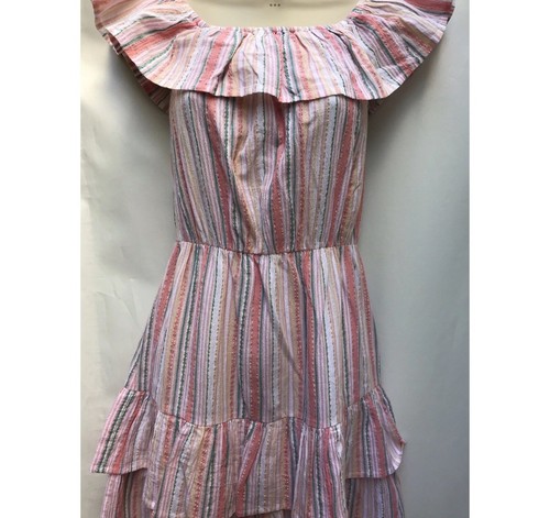 New LIPSY Size 10 Multi Rainbow Stripe Frill Bardot Tiered Hem Dress Summer - Picture 8 of 21