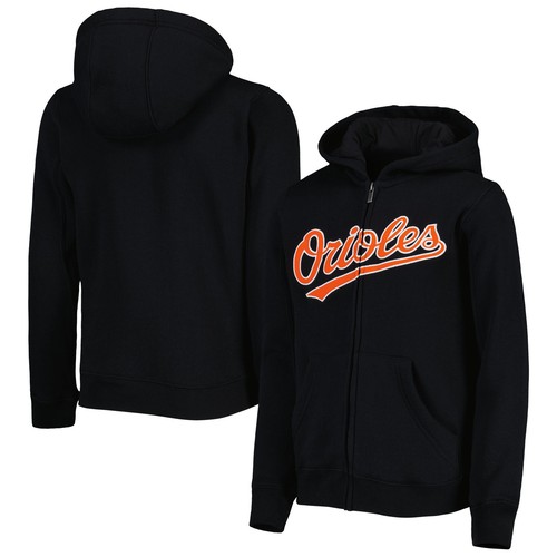 Youth Black Baltimore Orioles Wordmark Full-Zip Fleece Hoodie - Picture 1 of 4