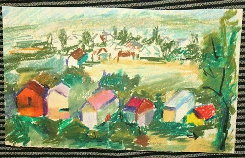 Vintage expressionist pastel painting rural landscape - Picture 4 of 9