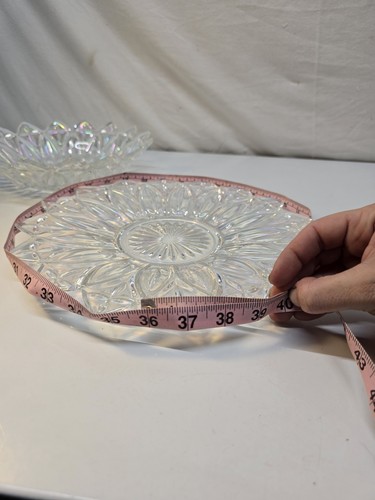Vintage Federal Iridescent Glass Lotus Flower Serving Bowl and Plater Set - Picture 13 of 15