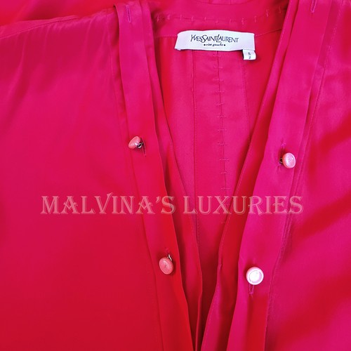 YVES SAINT LAURENT RIVE GAUCHE CAFTAN FUCHSIA SILK GOWN LONG DRESS sz 38 US 6 - Picture 7 of 11
