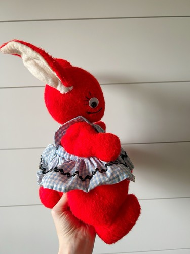 Vintage Jointed Bright Red 50s MCM Stuffed Bunny 15” - Picture 3 of 10