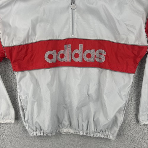 Vintage Adidas 90s Medium Gray Windbreaker Big Logo Spell Out Stowaway Hood EUC - Picture 4 of 23