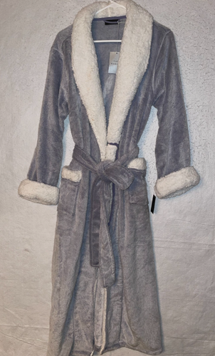 Accappatoio lungo Natori donna L pelliccia sintetica peluche salotto MORBIDO caldo tasche grigio nuovo con etichette - Foto 1 di 6