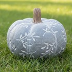 Gray Textured Pumpkin Decor with Vine Detail and Brown Stem for Autumn & Fall
