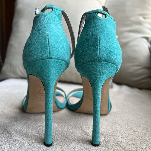 Stuart Weitzman Nudist Turquoise Teal Suede Stiletto Heeled Sandals Women 5 M - Picture 11 of 17