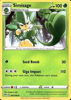 Simisage 007/189 | Sword & Shield - Darkness Ablaze | Pokemon | ENG | Uncommon