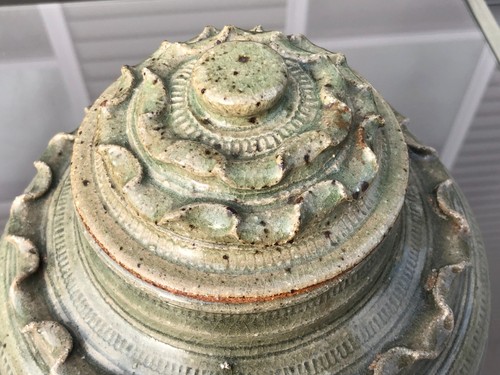 Vintage 1960s Thai Celadon Jar and Lid for Rosenthal-Netter, 11" Stoneware - Picture 3 of 10