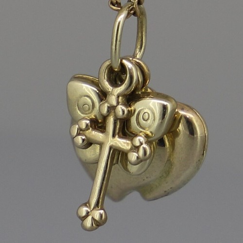 Yellow Gold CROSS, HEARTS & BUTTERFLY CHARM Guaranteed Genuine 9ct / 9k Gold - Picture 11 of 12