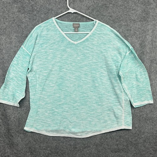 Chicos Womens Top Size 3 XL Green Knit Cotton Lightweight