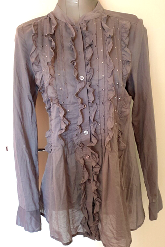 SEED FEMME Mid-Grey LONG SL. BLOUSE *Size 8 *Frills, Pleats and studs - Picture 2 of 3