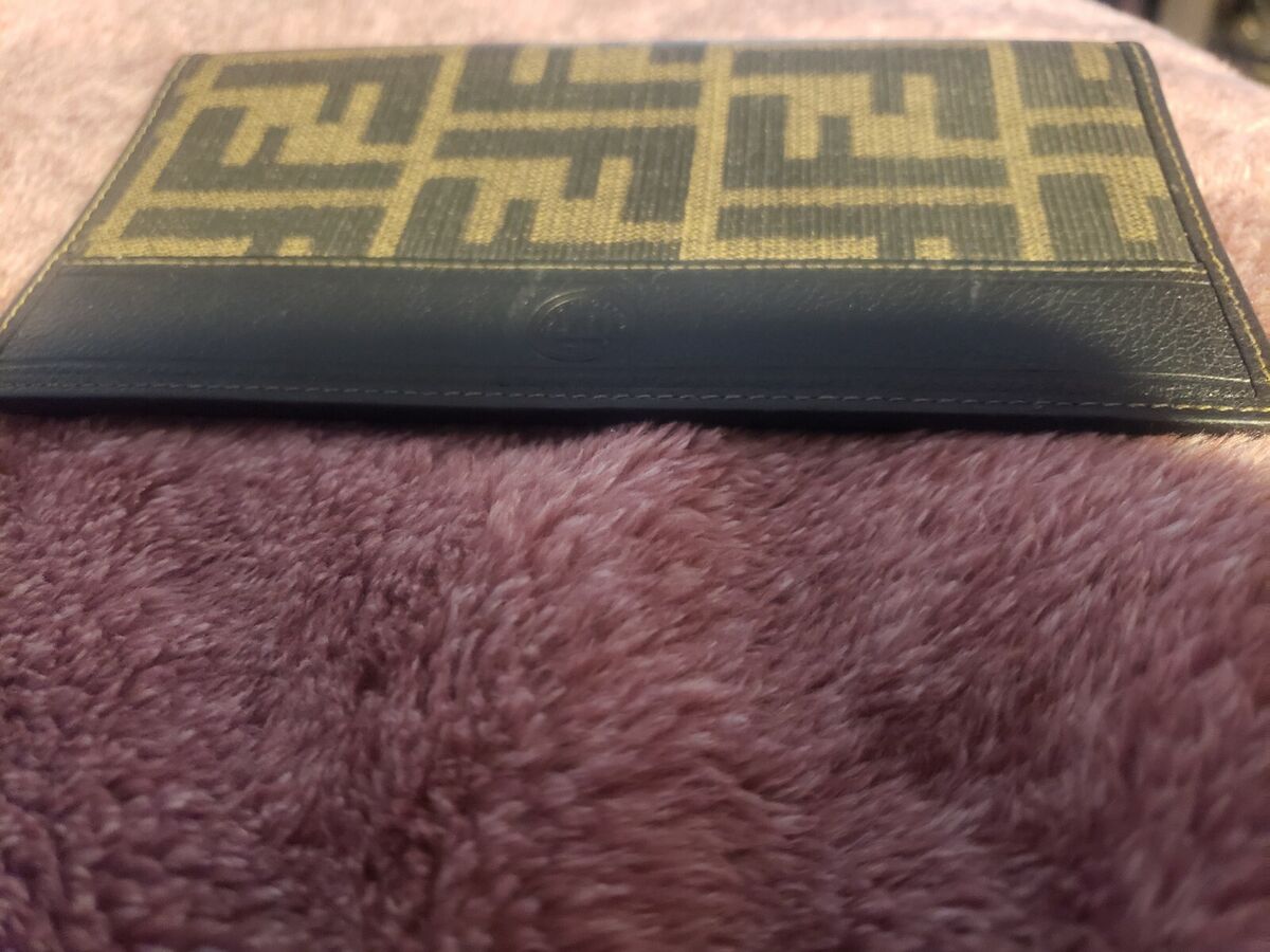 Fendi Vintage Checkbook Wallet Monogram Brown Canvas Leather Authentic