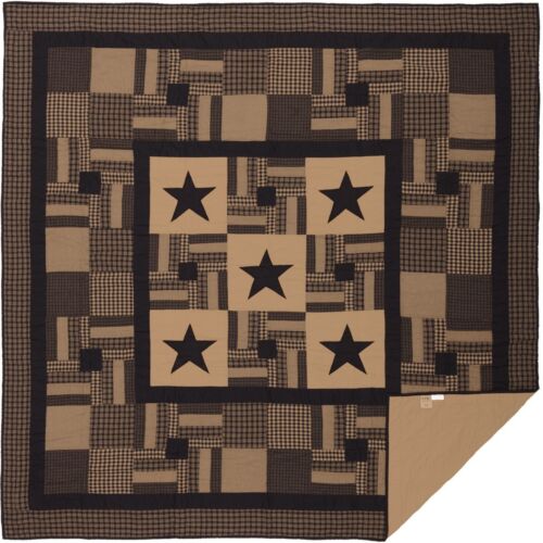 Black Check Star Queen QUILT Country Patchwork Plaids Rustic VHC Brands - Picture 4 of 6