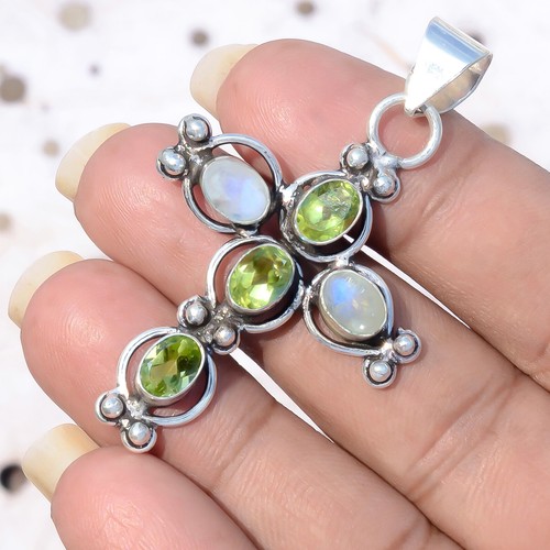 Ovalschliff Peridot, Mondstein Edelstein Festival Schmuck 925 Sterling Silber... - Bild 1 von 8