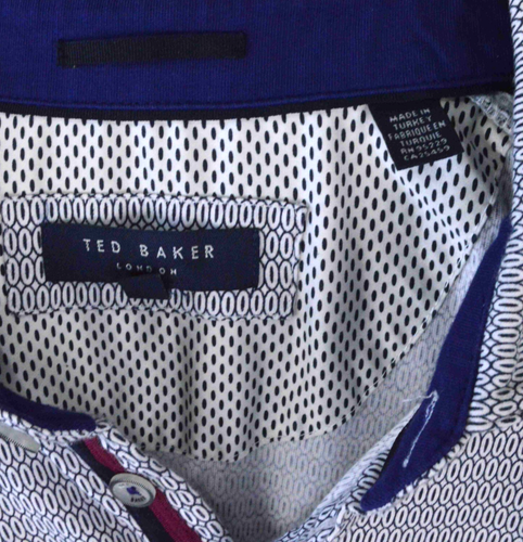 Ted Baker Mens Polo Shirt Size 4 Large Blue Pattern Short Sleeve 100% Cotton - Picture 6 of 8