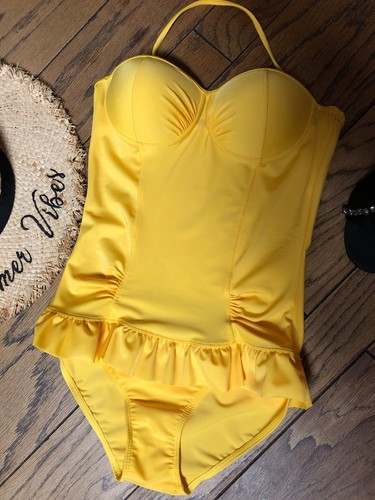 Sexy Marilyn One Piece Yellow Underwire Push Up Swimsuit Medium New - Picture 2 of 8
