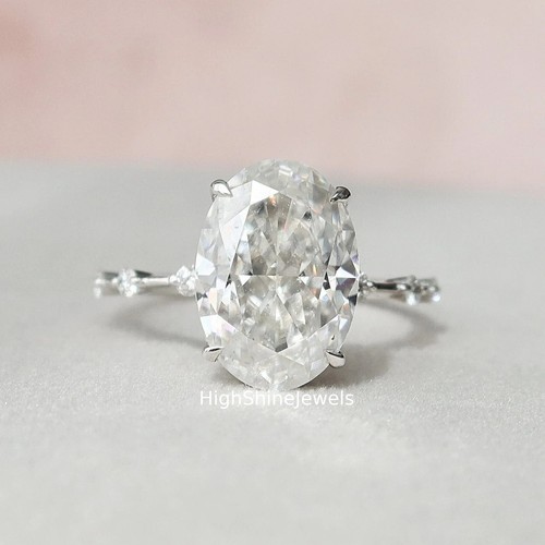 5Ct Elongated Oval Moissanite Space Dot Engagement Ring For Her 14K White Gold