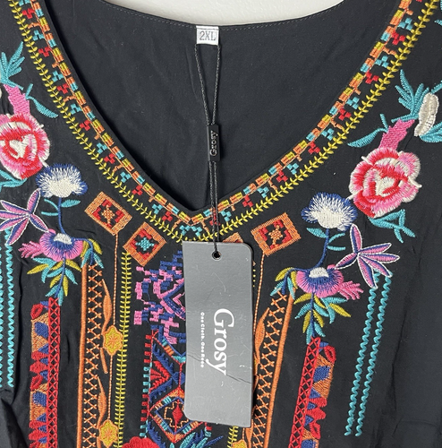 NEW Grosy Tunic Top Size 2XL XXL Blouse 3/4 Sleeves Embroidered V-Neck Boho - Picture 7 of 8